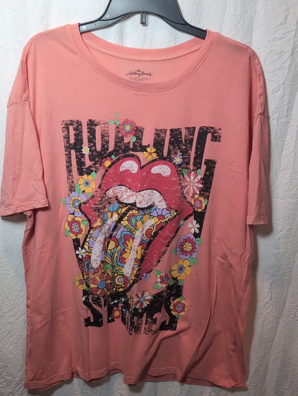 the Rolling Stones Pink Floral Tongue Short Sleeve Tee